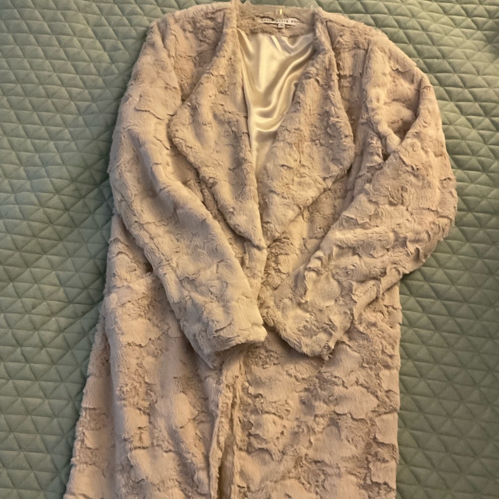 Mid calf length, faux fur jacket